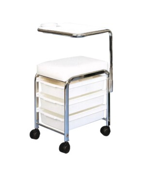 Tabouret Manisit  3 Tiroirs +Tablette  Blanc