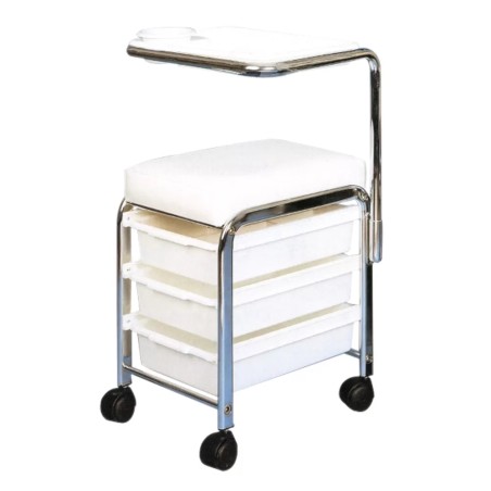 Tabouret Manisit  3 Tiroirs +Tablette  Blanc