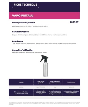 Vaporisateur Pistolet Alu Silver 200ml