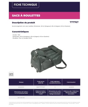 Sac de Rangement ROLLY-3 - Noir avec Roulettes