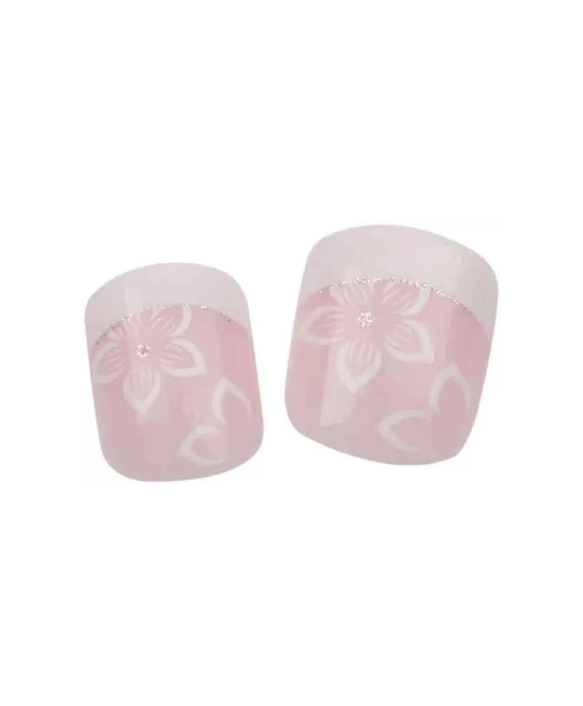 Faux Ongles Courtx24 Avcolle Rose+Fleur - IB
