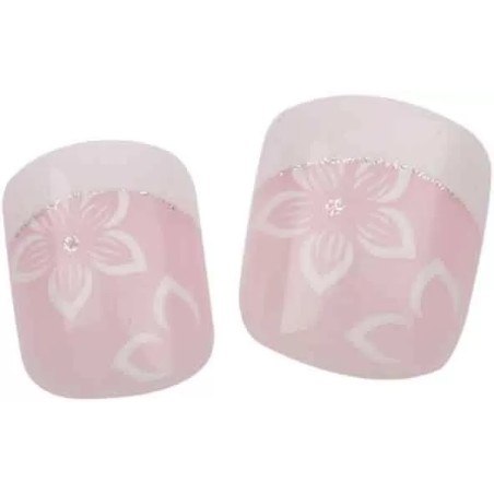 Faux Ongles Courtx24 Avcolle Rose+Fleur - IB