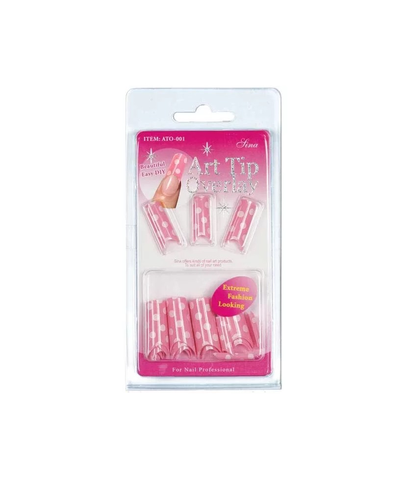 Faux Ongles Overlay-Tip X24 Rose Pois Blanc IB