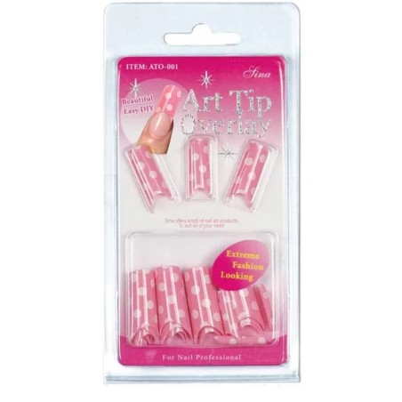 Faux Ongles Overlay-Tip X24 Rose Pois Blanc IB
