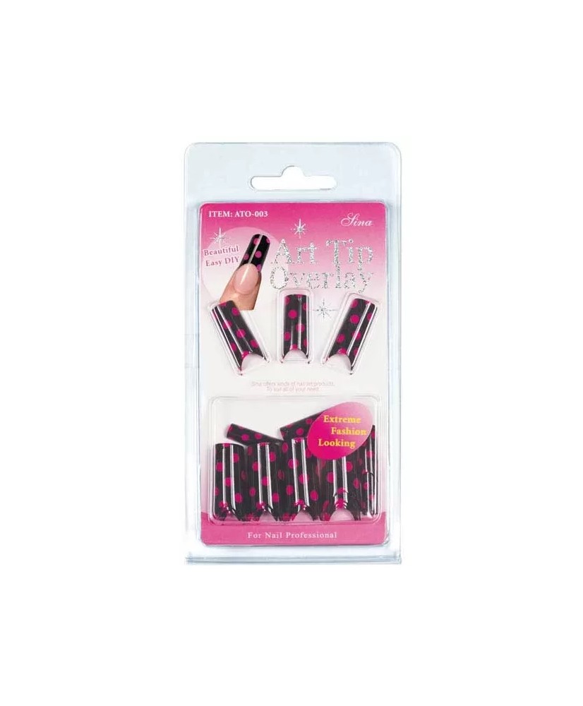 Faux Ongles Overlay-Tip X24 Noir Pois Rouge - IB
