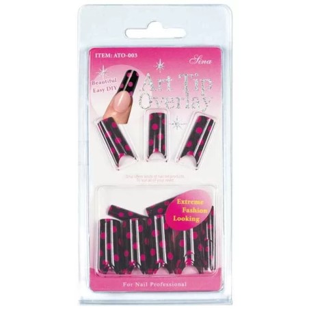 Faux Ongles Overlay-Tip X24 Noir Pois Rouge - IB