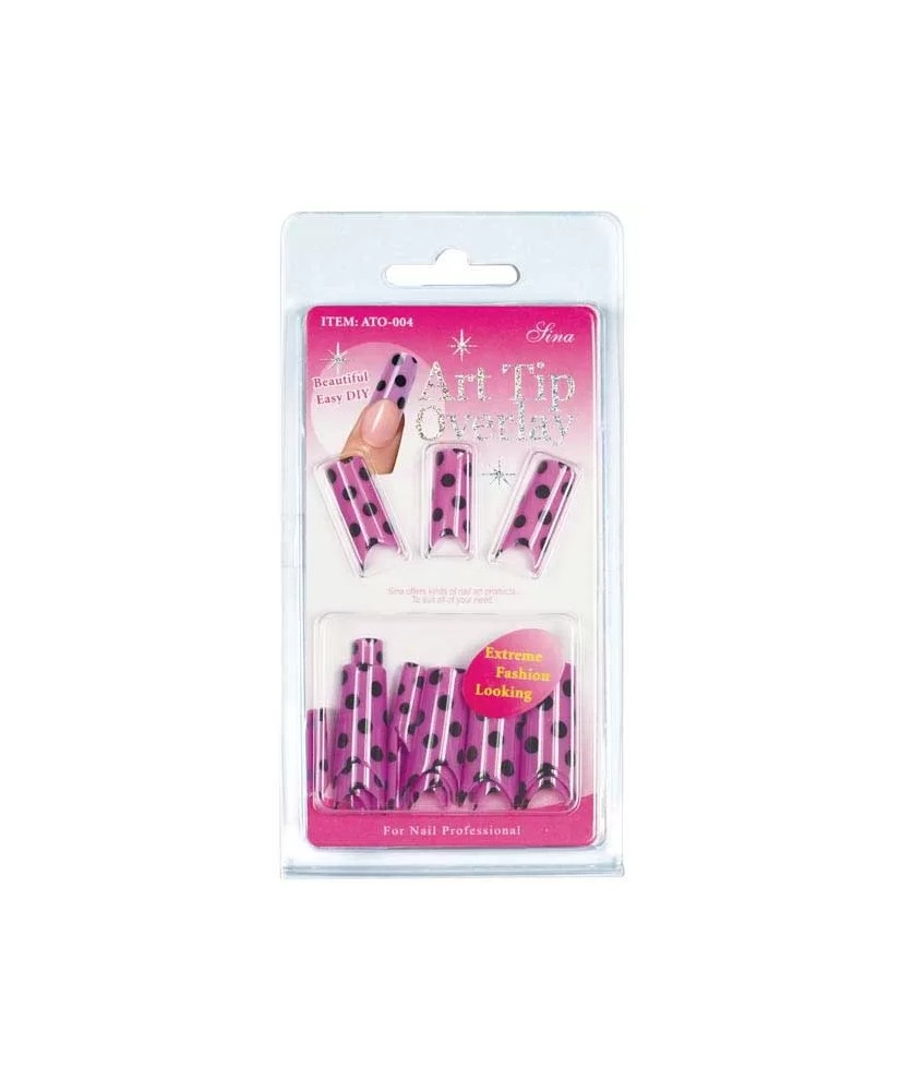 Faux Ongles Overlay-Tip X24 Rose Pois Noir - IB