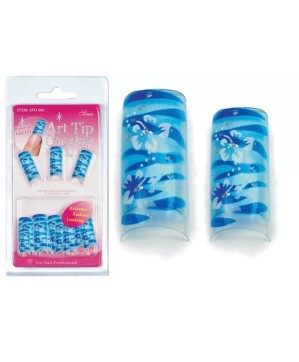Faux Ongles Overlay-Tip X20 Bleu Fleuri - IB