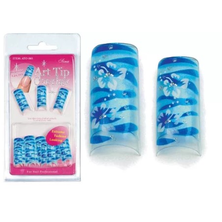 Faux Ongles Overlay-Tip X20 Bleu Fleuri - IB