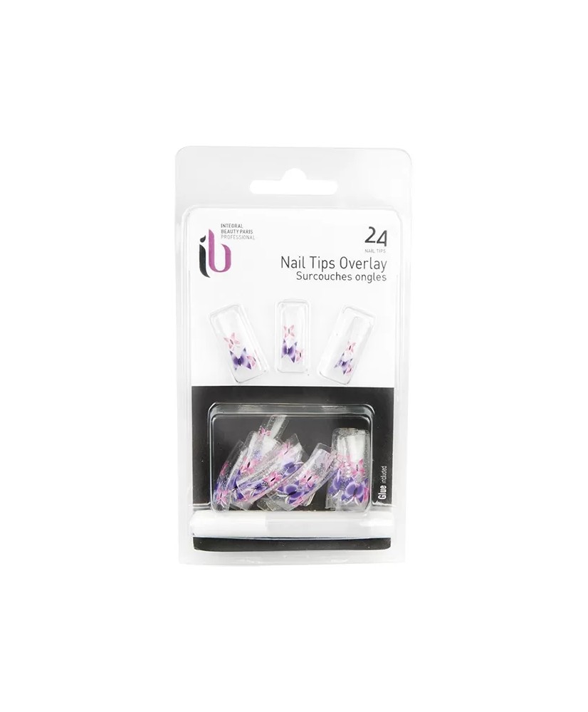 Faux Ongles Overlay-Tip X20 Bleu Rouge Fleur - IB