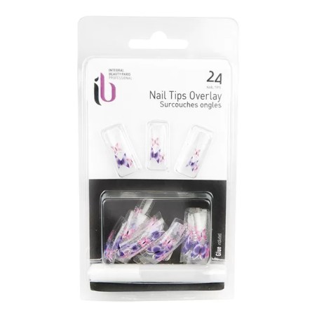 Faux Ongles Overlay-Tip X20 Bleu Rouge Fleur - IB