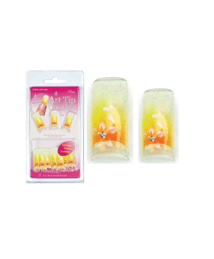 Faux Ongles Overlay-Tip X20 Bleu Jaune Fleur - IB