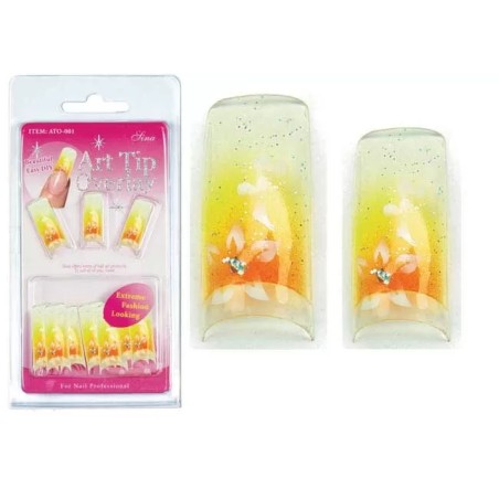 Faux Ongles Overlay-Tip X20 Bleu Jaune Fleur - IB