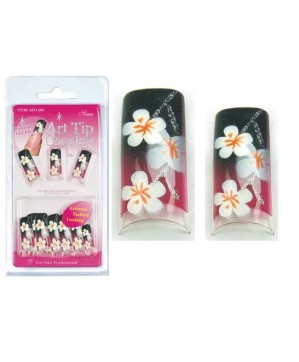 Faux Ongles Overlay-Tip X20 Noir Blanc Fleur - IB