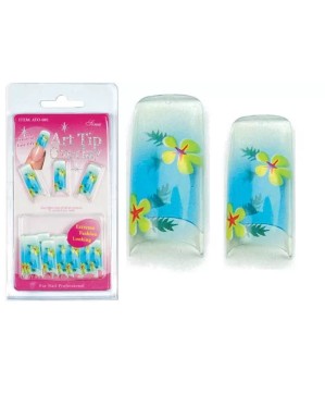 Faux Ongles Overlay-Tip X20 Bleu Fleur Jaune - IB