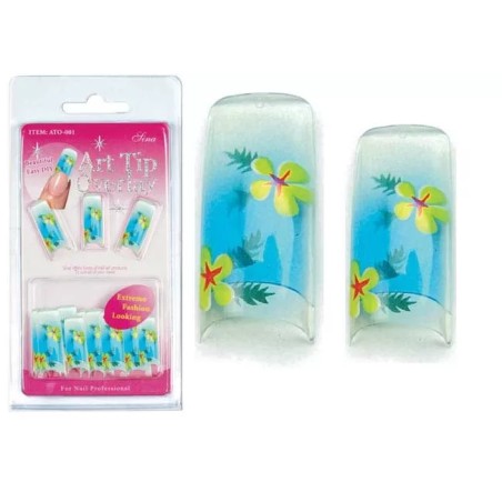 Faux Ongles Overlay-Tip X20 Bleu Fleur Jaune - IB