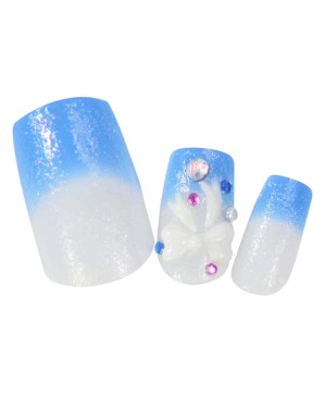 Faux Ongles x24 3D Bleu Fleur - IB