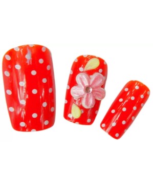 Faux Ongles x24 3D Rouge+Fleurs - IB