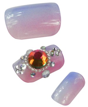 Faux Ongles x24 3D Roug+Rubis+Strass - IB