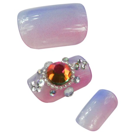 Faux Ongles x24 3D Roug+Rubis+Strass - IB