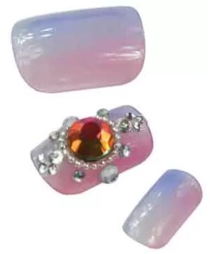 Faux Ongles x24 3D Roug+Rubis+Strass - IB