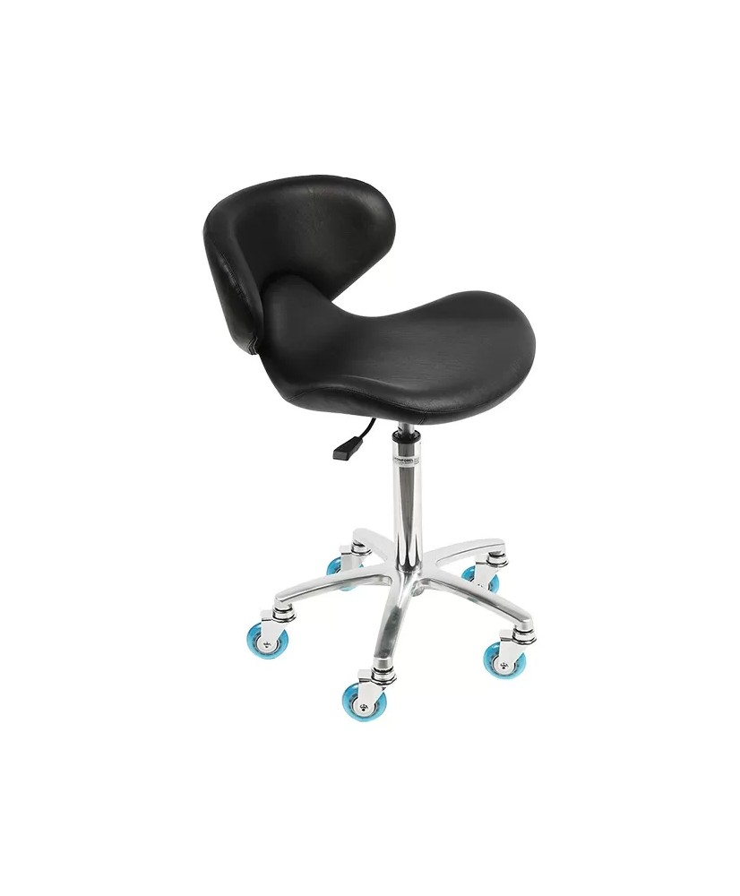 Tabouret SUPER-TEAM noir av.dossier+roulette softy