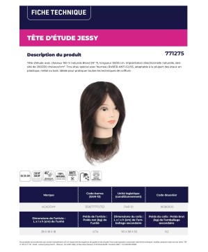 Tête d'Étude JESSY - Cheveux Naturels Châtain 30/35 cm