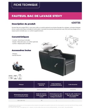 Fauteuil Bac de Lavage STEVY - Avec Mitigeur et Cuvette Inclinable