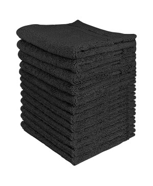 Serviettes Techniques Noires - Lot de 12, 30 x 50 cm, 100% Coton