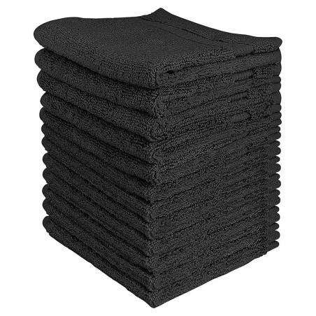 Serviettes Techniques Noires - Lot de 12, 30 x 50 cm, 100% Coton