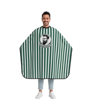 Maxi-Cape de Coupe GM - Polyester, Rayée Verte, Tête Barber-Shop