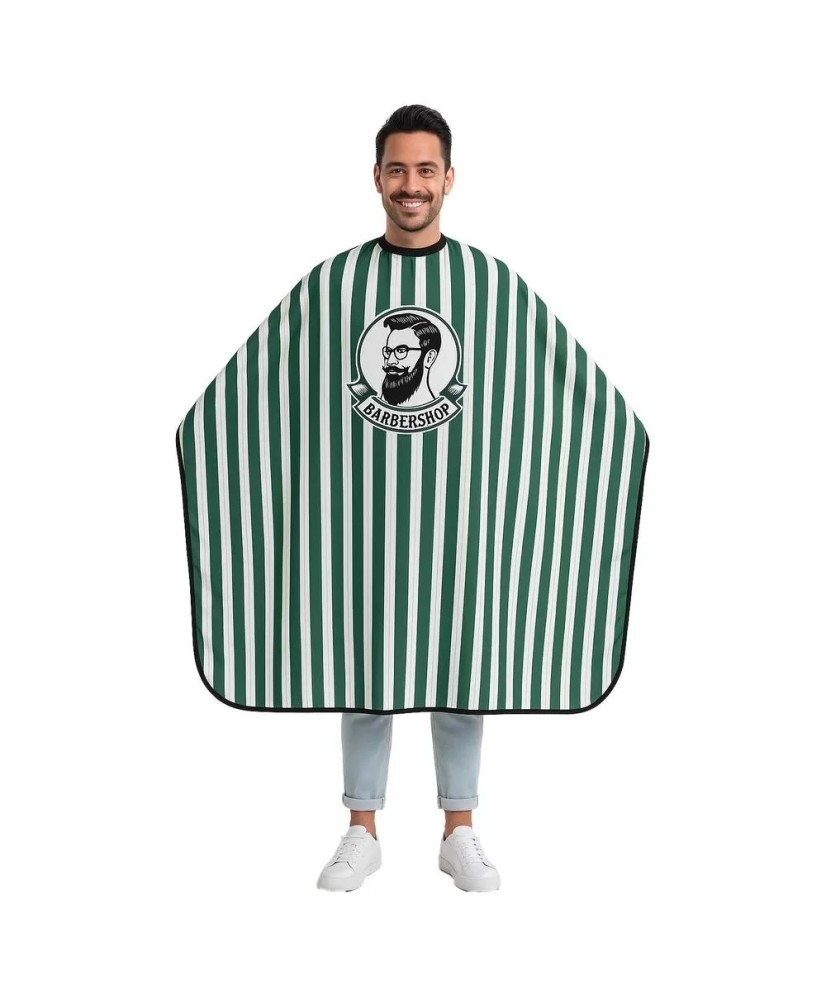 Maxi-Cape de Coupe GM - Polyester, Rayée Verte, Tête Barber-Shop