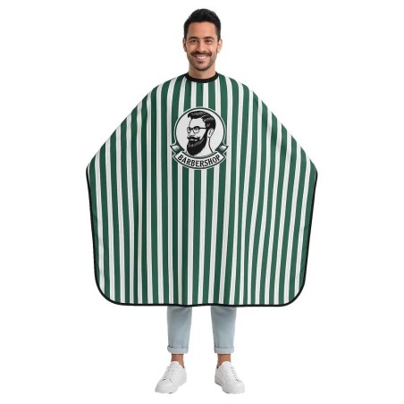 Maxi-Cape de Coupe GM - Polyester, Rayée Verte, Tête Barber-Shop