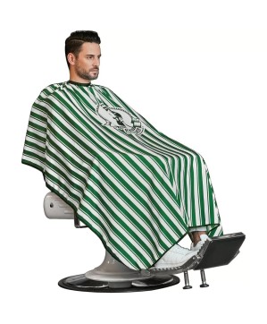 Maxi-Cape de Coupe GM - Polyester, Rayée Verte, Tête Barber-Shop