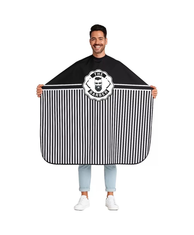 Maxi Cape Salon de Coiffure Barber - Gris Rayé, 160 x 140 cm