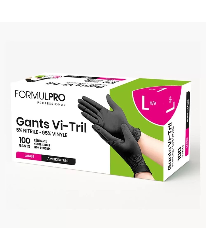 Gants Noirs VINI - Taille Large (95% vinyle 5% nitrile)