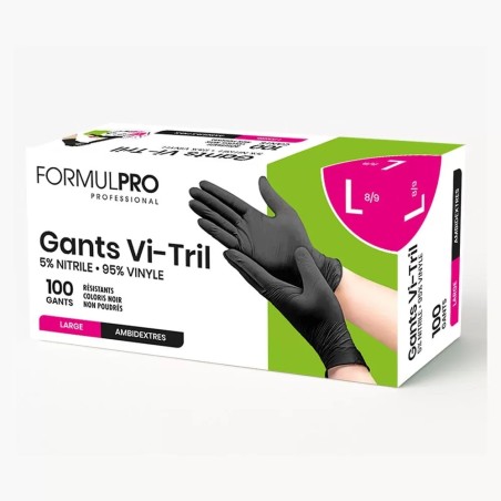 Gants Noirs VINI - Taille Large (95% vinyle 5% nitrile)