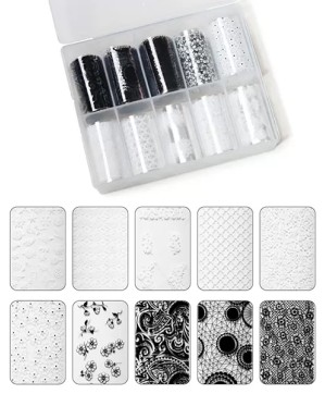 Decor ongle film PVC dentelle 10 rouleaux 40 cms
