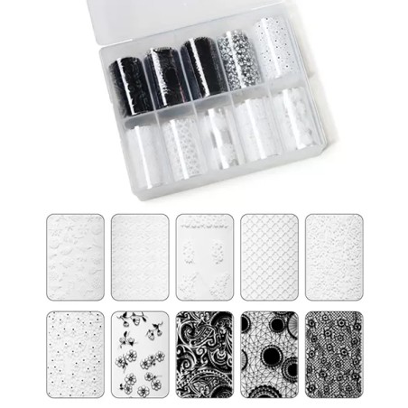Decor ongle film PVC dentelle 10 rouleaux 40 cms