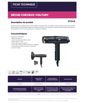 Sechoir VOLTURY-3 IONIC NOIR (2000W) - Promex