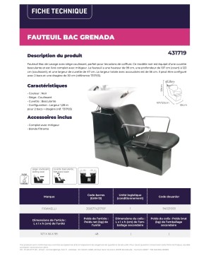Fauteuil Bac de Lavage GRENADA avec Siège Coulissant - Noir, Cuvette Basculante