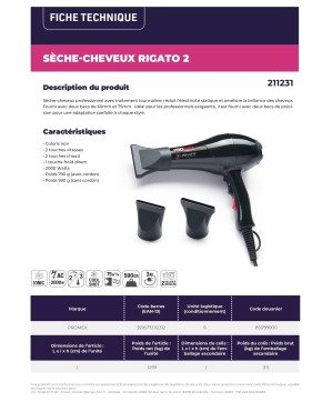 Séchoir RIGATO-2 Ionic Noir (2000 Watt) - PROMEX