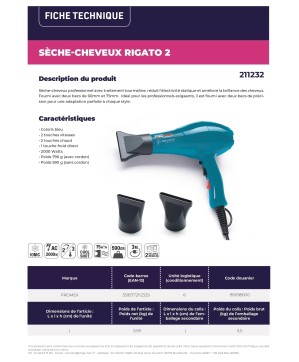 Sechoir RIGATO-2 Ionic Bleu (2000 Watt) - PROMEX