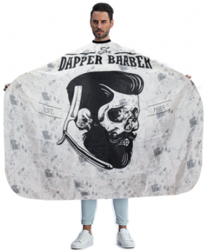 MAXI CAPE DAPPER BARBER-CRANE Grise-Noir CLIP