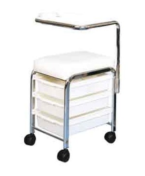 Tabouret Manisit  3 Tiroirs +Tablette  Blanc