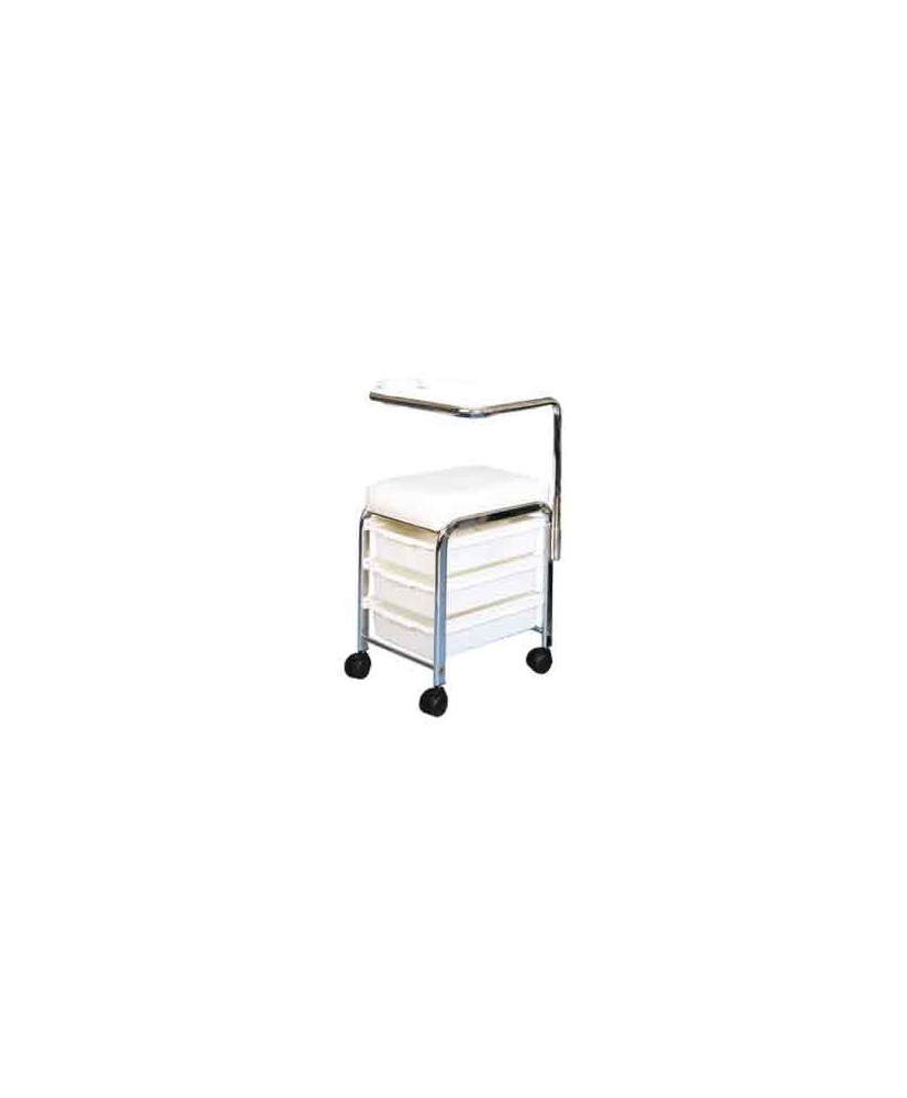 Tabouret Manisit  3 Tiroirs +Tablette  Blanc