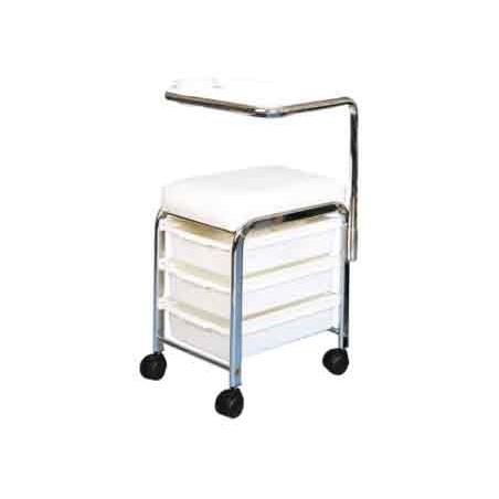 Tabouret Manisit  3 Tiroirs +Tablette  Blanc