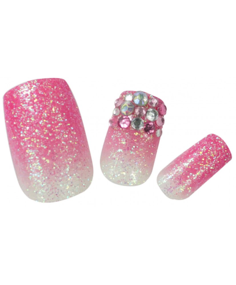 Faux Ongles x24 3D Rose+Strass - SINA