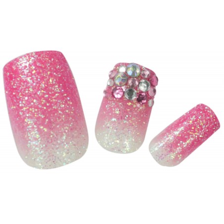 Faux Ongles x24 3D Rose+Strass - SINA