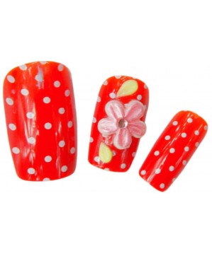 Faux Ongles x24 3D Rouge+Fleurs - SINA